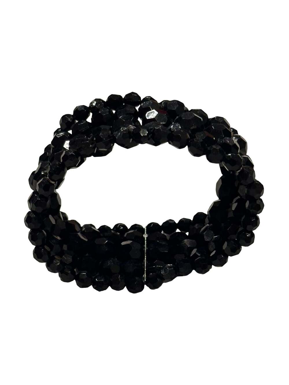 Black Crystal Faceted Bead Multi Strand Expanding Wire Cuff Bracelet - Picture 3 of 3